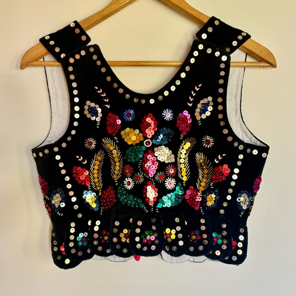 Vintage Folk Dance Vest Polish Black Sequin